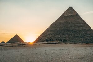 egyptian pyramids during sunset